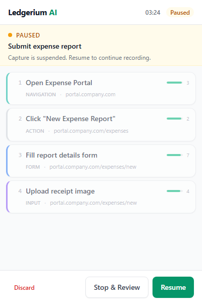 Extension paused screen with resume option